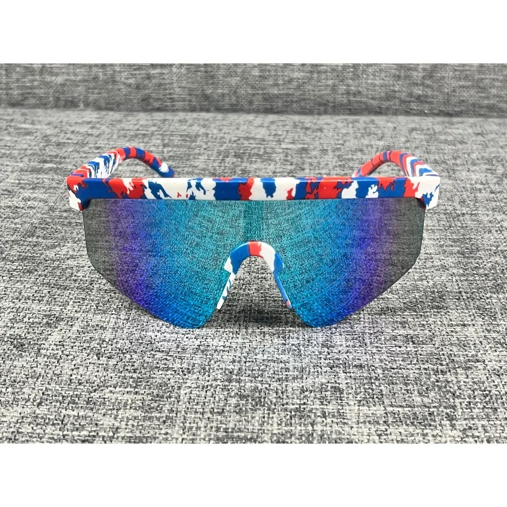 Panama Jack Sport Shield Sunglasses Red White Blue Camo Blue Mirror PJ 24 202